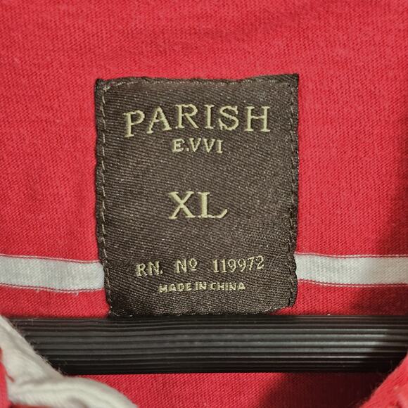 Parish Nation Red Short Sleeve Rugby Shirt Sz XL Raised Logo Y2K Preppy Varsity - Picture 4 of 6